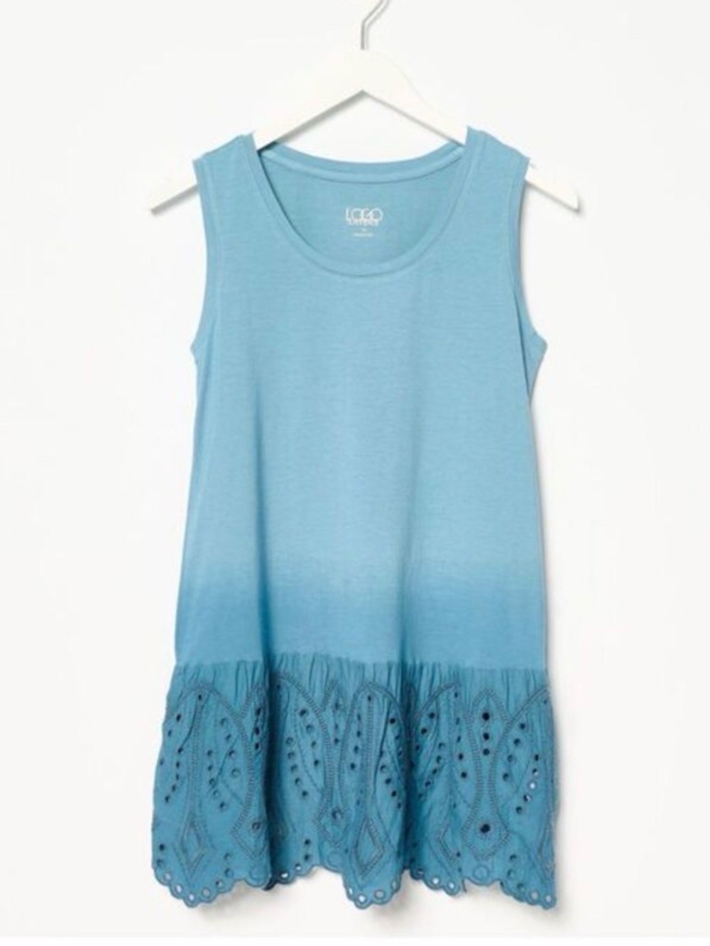 LOGO by Lori Goldstein Chambray to Navy Ombre Eyelet-Hem Tank.